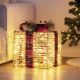 Dekoracija božična z led lučkami, v obliki darila, srebrn ratan s karirasto pentljo, za notranjo uporabo, 30 LED, 8 funkcij, 20cm