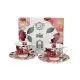 Set 2 skodelic za espreso s podstavkom - vrtnice, v darilni embalaži, "SPRING ROSESHITE", 100ml, new bone, 5.5cm
