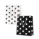 Vrečka darilna, 23x18x10cm, črno-bela s pikami, sort.
