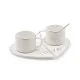 Set 2 lončkov s krožniki beli, z zlatim napisom "LOVE, Mr. & Mrs.", porcelan, 8.3x6.3cm