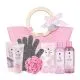 Kopalni set PINK ROSE, (200ml gel za tuširanje, 200ml pena za kopel, 100ml mleko za telo 100ml peeling za telo, 55g trdo milo, 2 * 15g kopalne kroglice, goba za umivanje, rokavica za peeling), z vonjem: Velvet Rose, v darilni embalaži