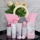Kopalni set PINK ROSE, (200ml gel za tuširanje, 200ml pena za kopel, 100ml mleko za telo 100ml peeling za telo, 55g trdo milo, 2 * 15g kopalne kroglice, goba za umivanje, rokavica za peeling), z vonjem: Velvet Rose, v darilni embalaži